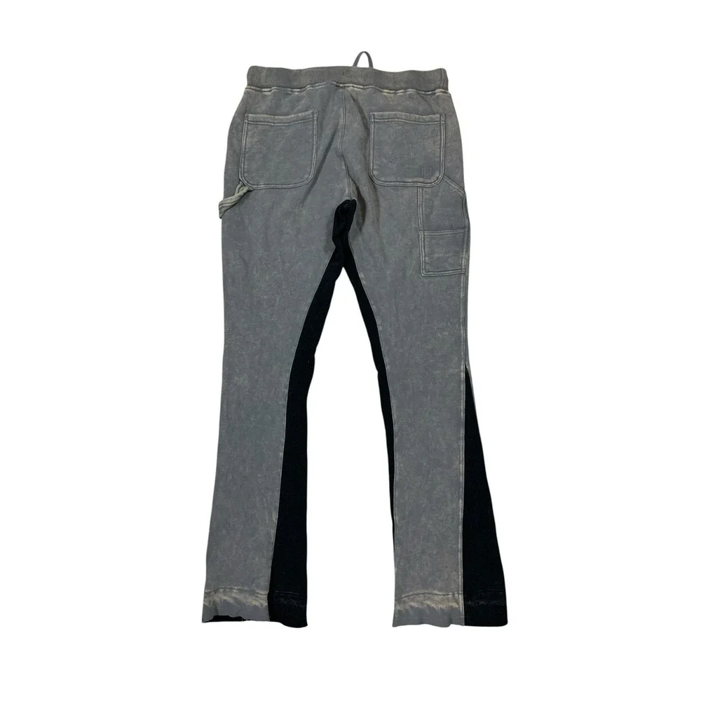 Ninth Hall Gray Black Stacked Flare Sweatpants Large Y2K Streetwear Grunge